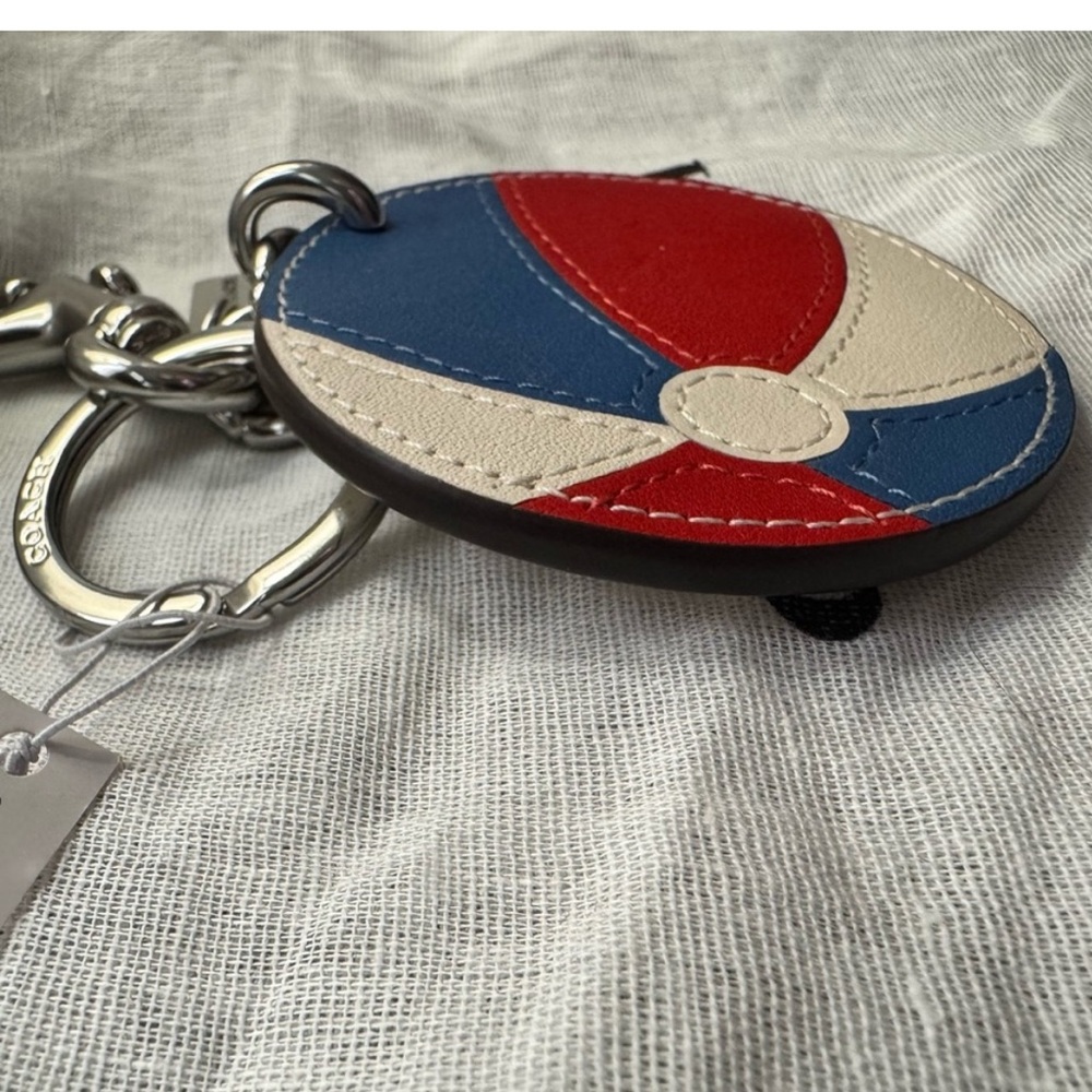 Coach Leather Beach Ball bag charm keychain silver red blue white & dusty - NWT - Picture 6 of 10